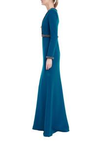 Long Sleeve Teal Gown with Beaded Trim by BADGLEY MISCHKA Long Sleeve Teal Gown with Beaded Trim by BADGLEY MISCHKA