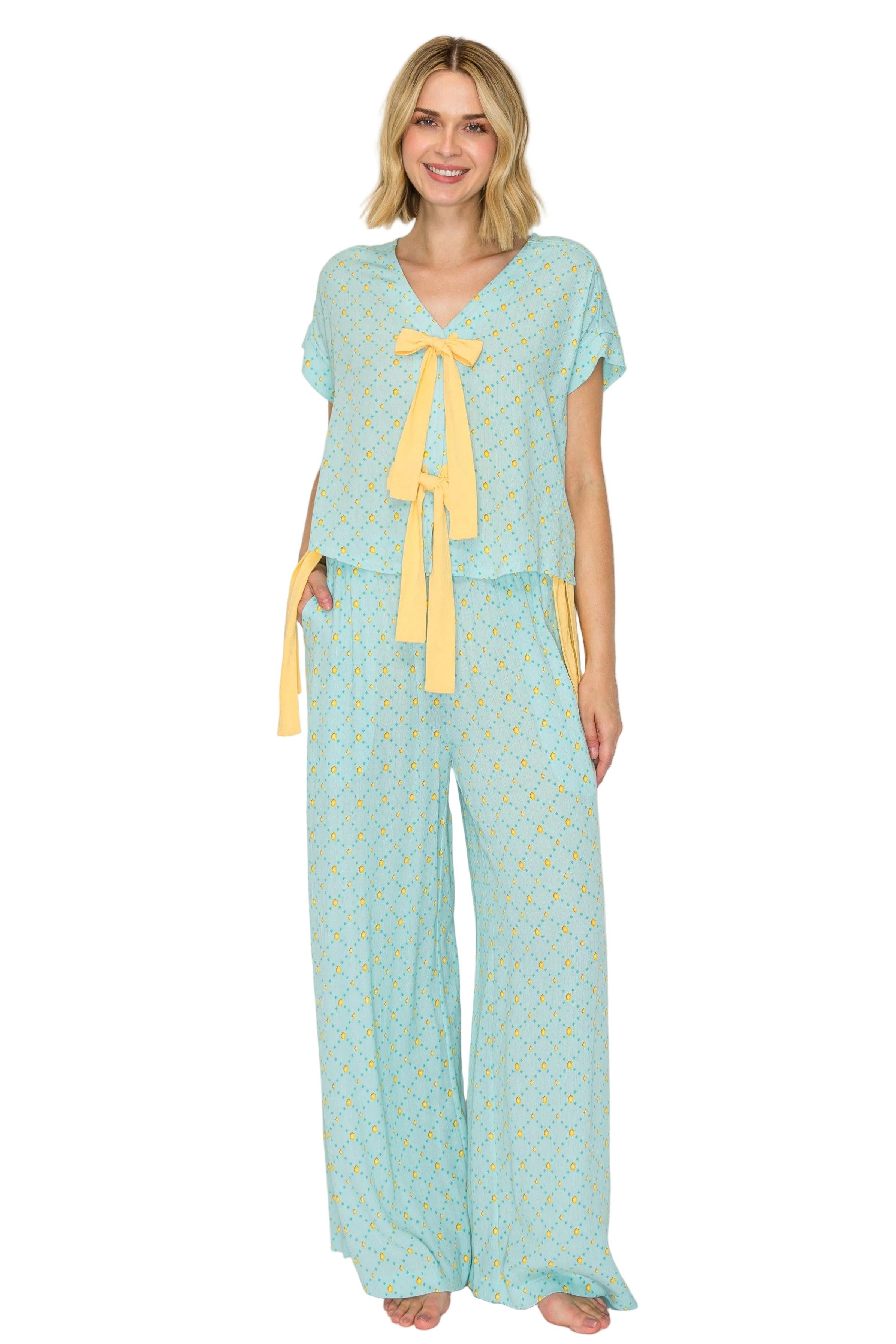 Luxe Crinkle Jersey Wide Leg Pajama Set by BADGLEY MISCHKA