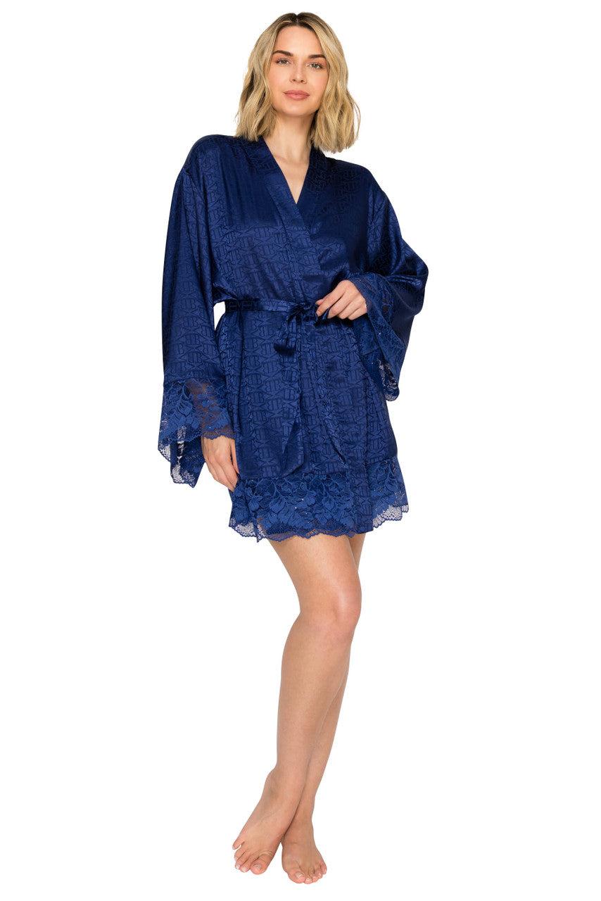 Luxe Monogram Jacquard & Sparkle Lace Wrap Robe by BADGLEY MISCHKA