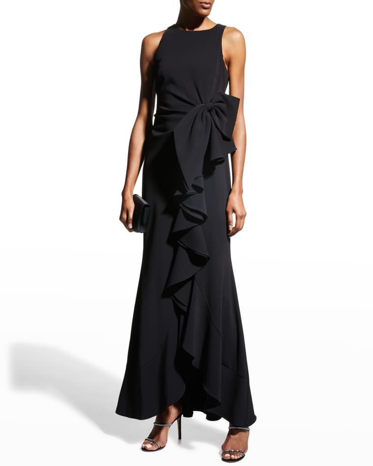 Odessa Asymmetric Ruffle-Skirt Crepe Gown by BADGLEY MISCHKA