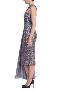 One Shoulder Side Drape Sequin Cocktail Dress by BADGLEY MISCHKA