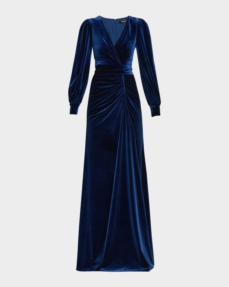 Pleated A-Line Velvet Gown by BADGLEY MISCHKA