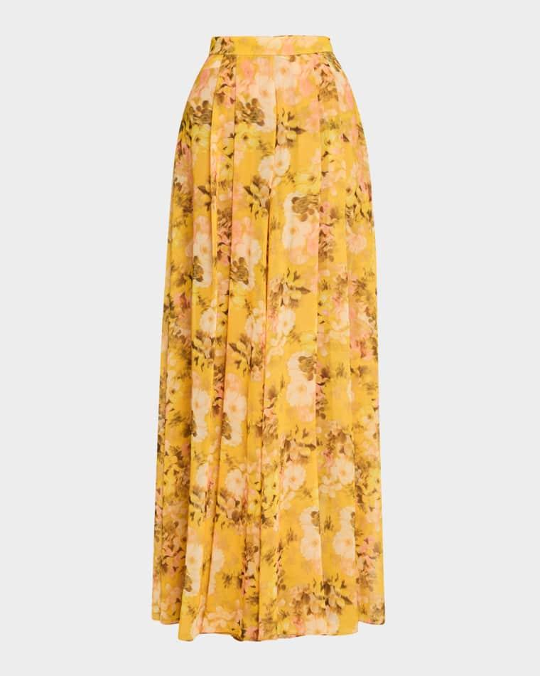 Pleated Floral-Print Georgette Palazzo Pants by BADGLEY MISCHKA