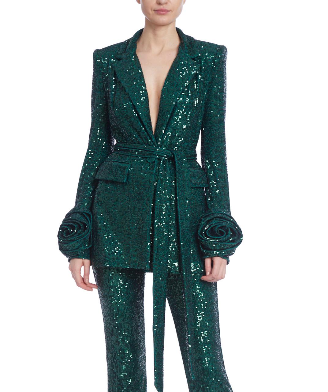 Rosette Cuff Sequined Blazer with Tie by BADGLEY MISCHKA