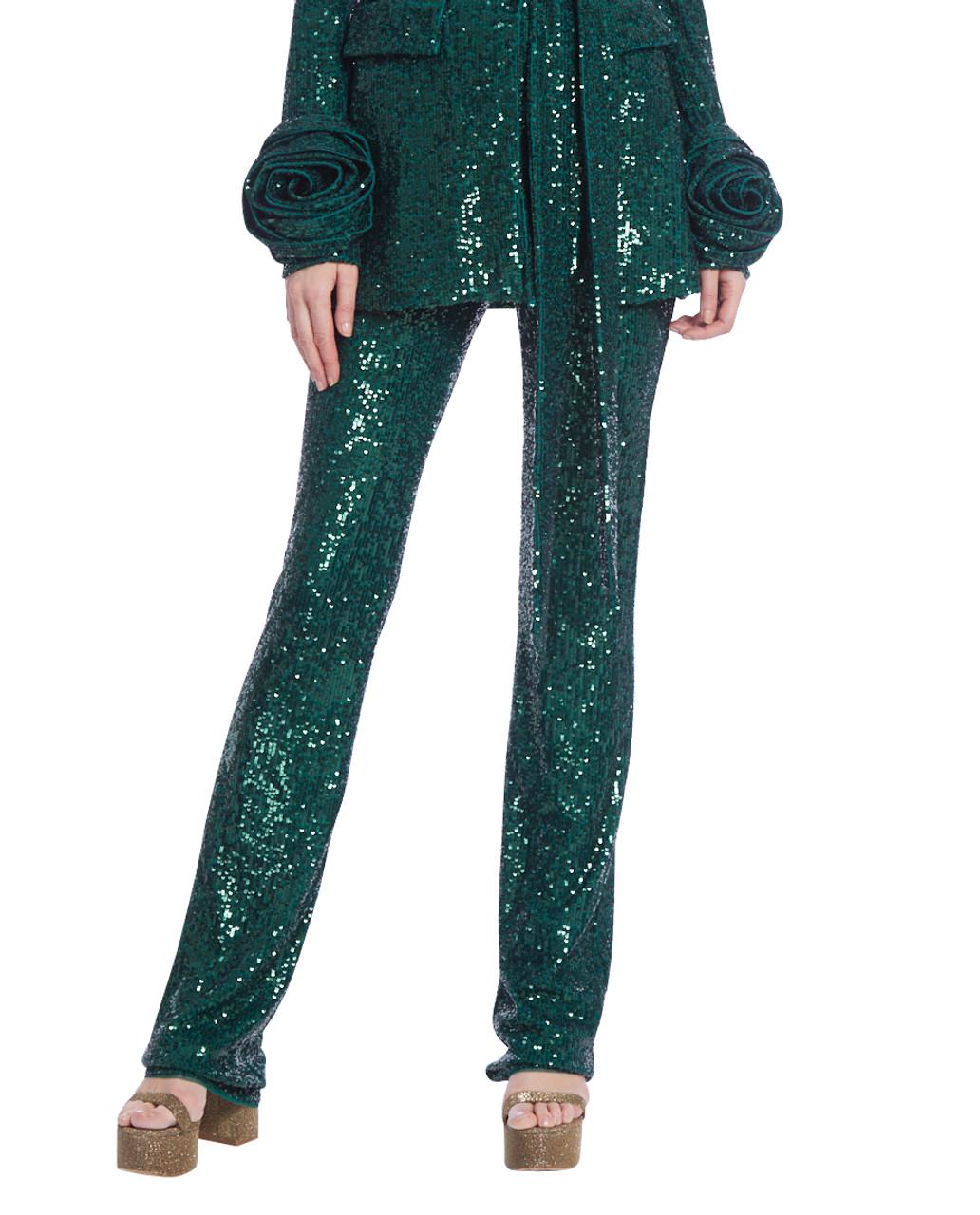 Sequined Bootleg Side Zip Pants by BADGLEY MISCHKA