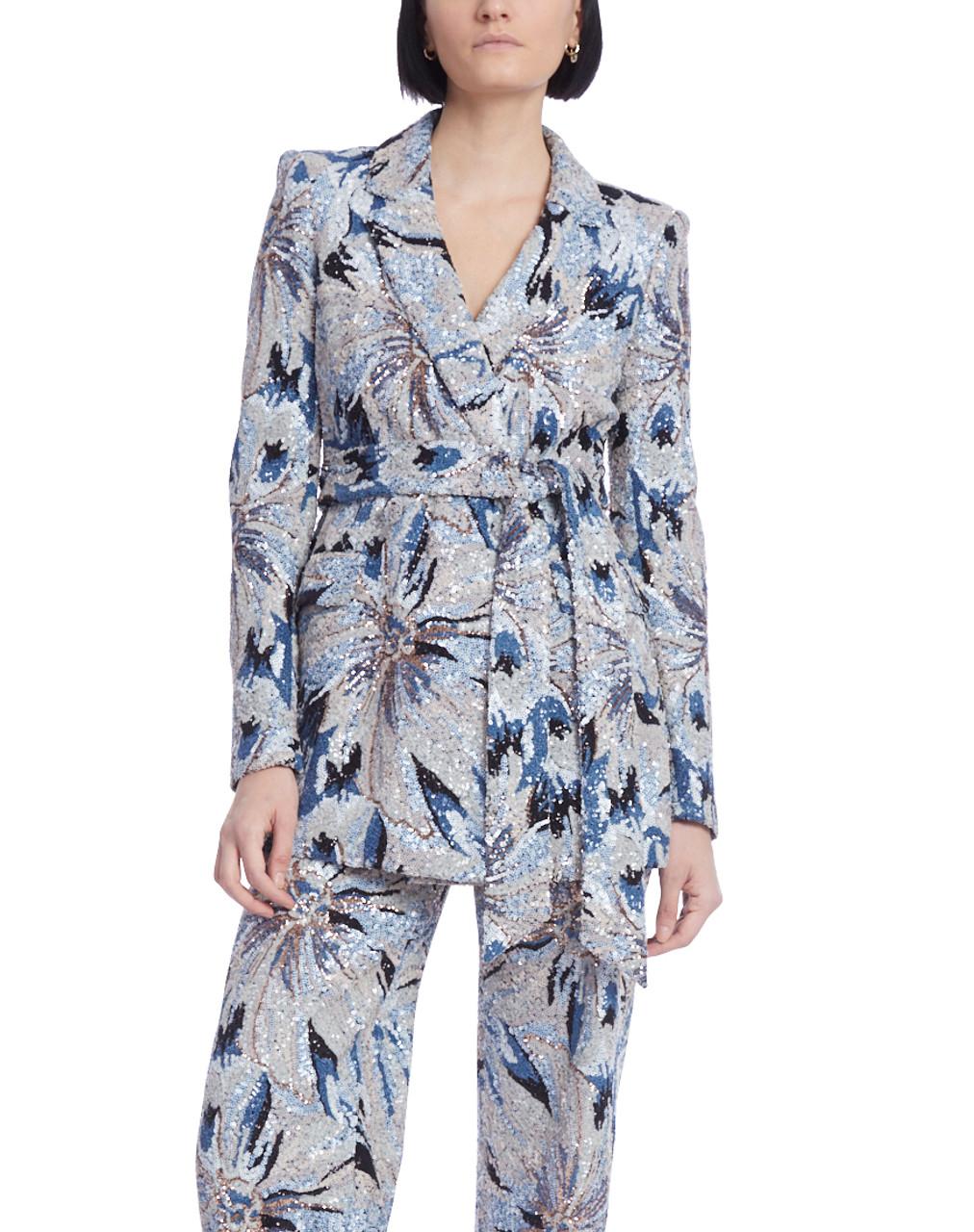 Sequined Printed Wrap Blazer with Sash by BADGLEY MISCHKA Sequined Printed Wrap Blazer with Sash by BADGLEY MISCHKA