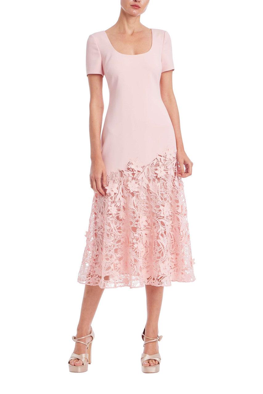 Short Sleeve Lace Trim A-Line Dress by BADGLEY MISCHKA