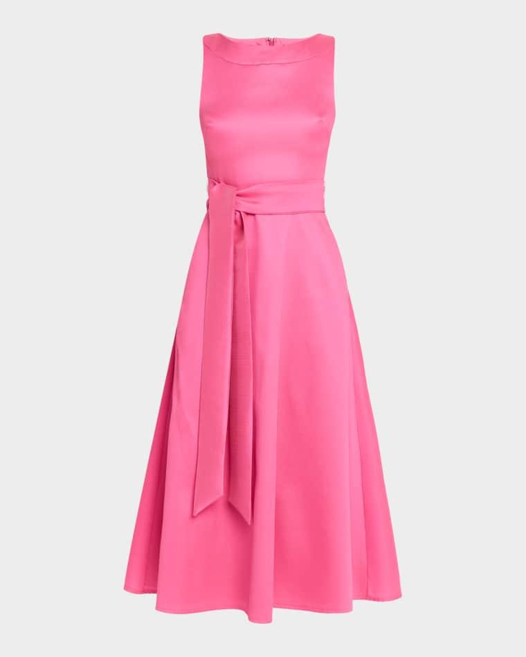 Sleeveless Bateau-Neck Gazar Midi Dress by BADGLEY MISCHKA