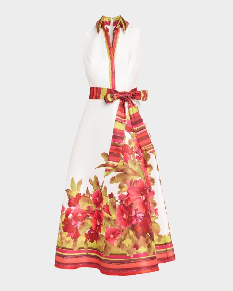Sleeveless Floral-Print Mikado Midi Dress by BADGLEY MISCHKA