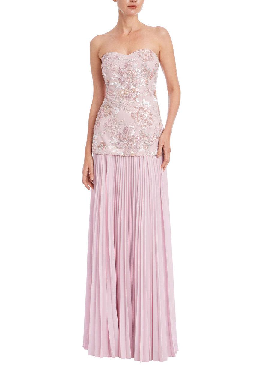 Strapless Beaded Bodice Dropwaist Gown by BADGLEY MISCHKA