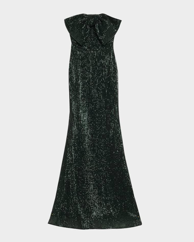 Strapless Bow-Front Sequin Gown by BADGLEY MISCHKA
