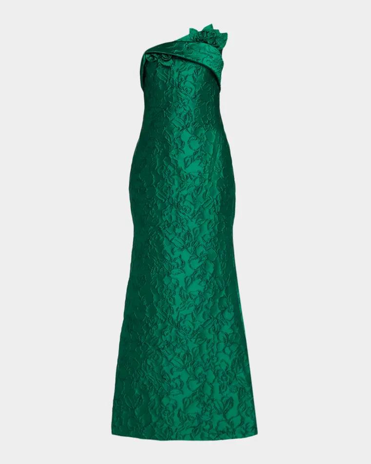 Strapless Floral Jacquard Trumpet Gown by BADGLEY MISCHKA