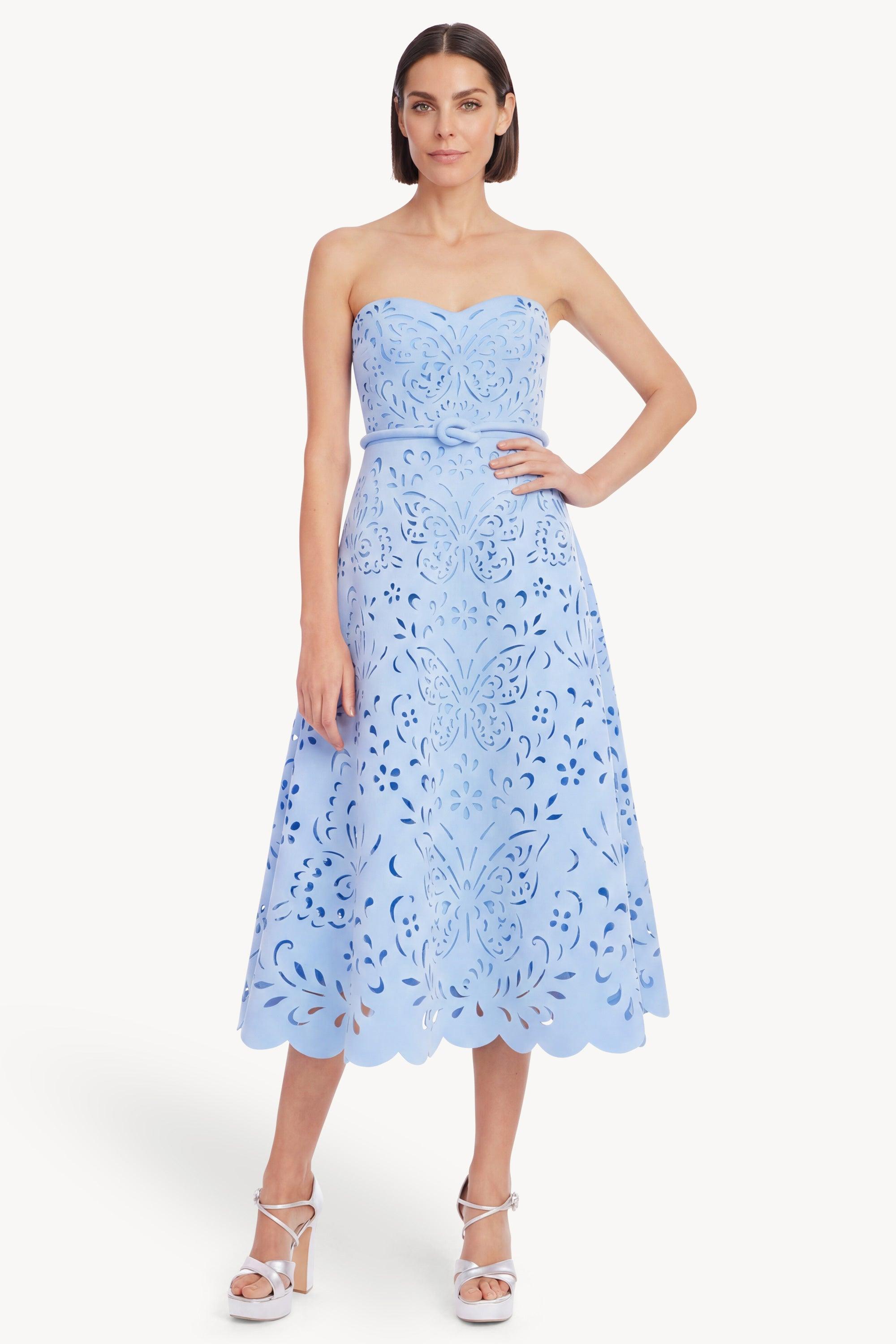 Strapless Laser-Cut Midi A-Line Dress by BADGLEY MISCHKA