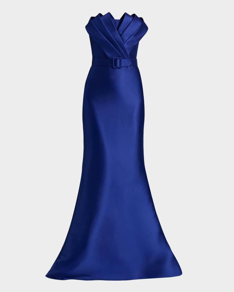 Strapless Origami Trumpet Gown by BADGLEY MISCHKA