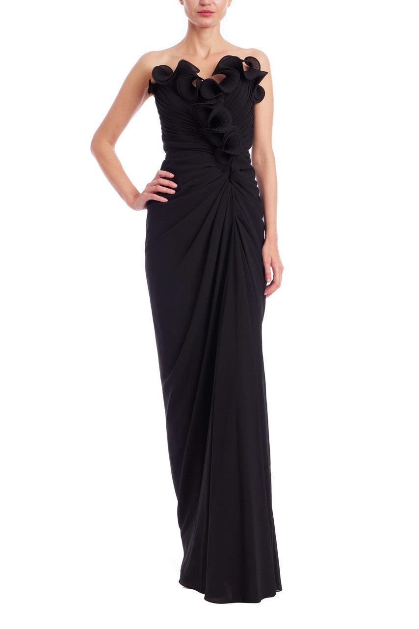 Strapless Pleated Ruffle Gown by BADGLEY MISCHKA