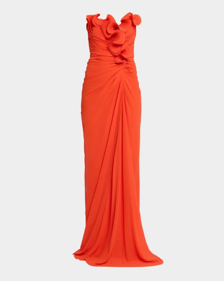 Strapless Ruched Georgette Gown by BADGLEY MISCHKA