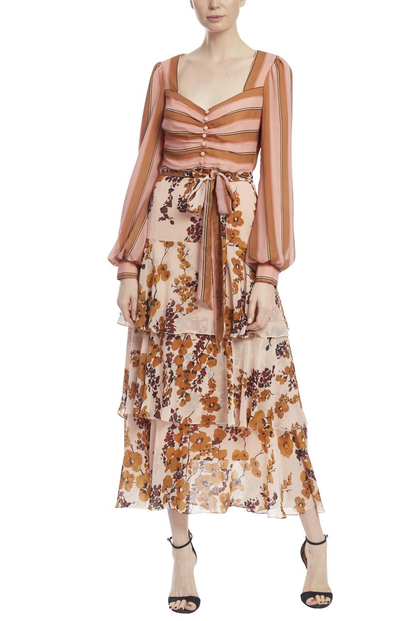 Stripe &amp; Floral Tiered Dress by BADGLEY MISCHKA