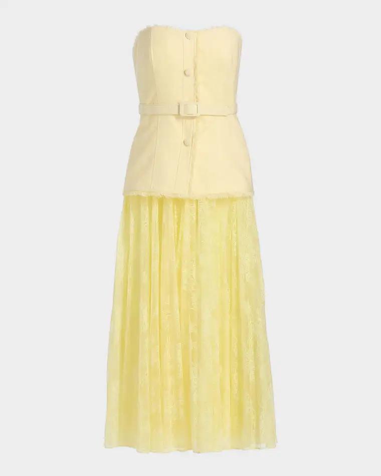 Tweed Lace Peplum Midi Dress by BADGLEY MISCHKA