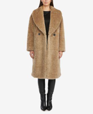 Women's Curly Faux Fur Double Breasted Shawl Collar Coat by BADGLEY MISCHKA