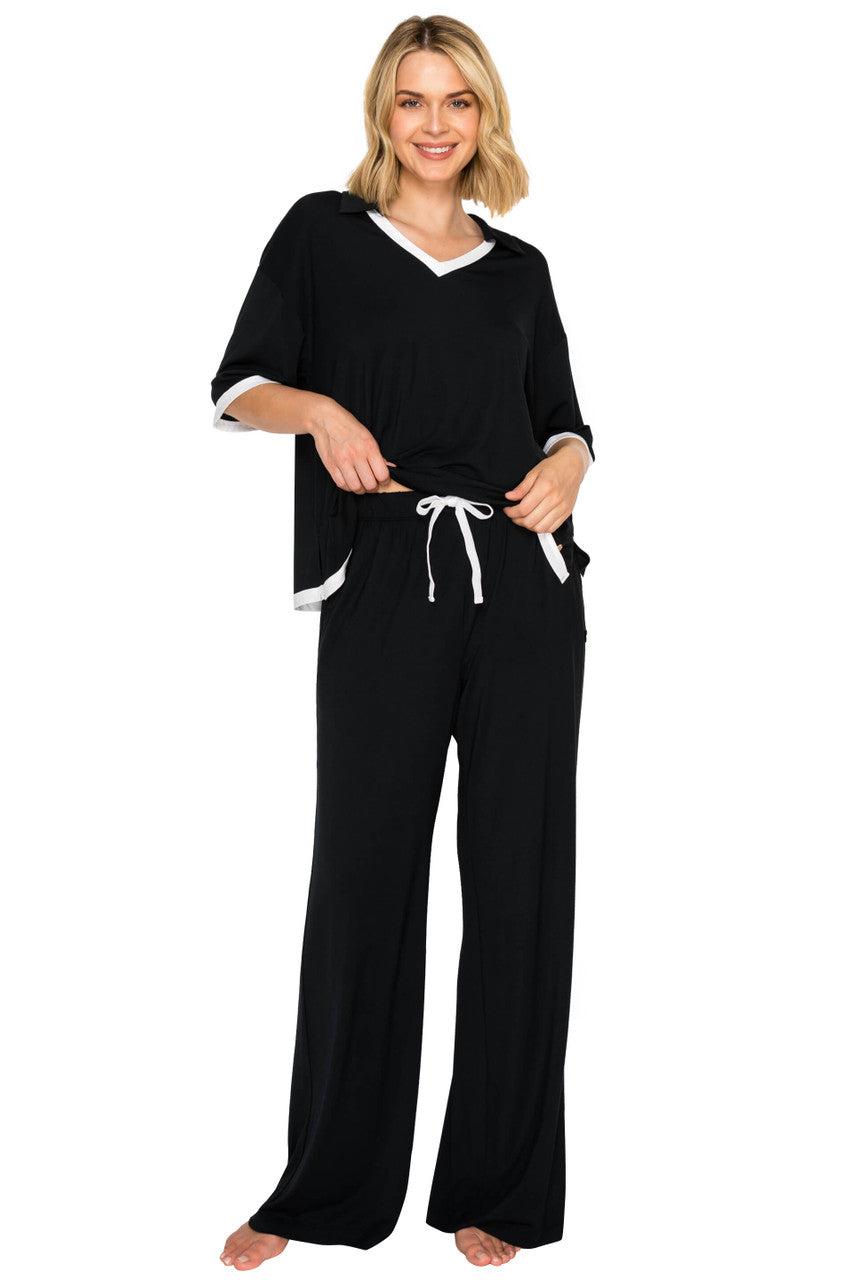 Yummy Modal Blend Short Sleeve & Wide Leg Pant Set by BADGLEY MISCHKA