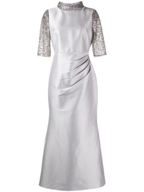 beaded pleated crepe gown by BADGLEY MISCHKA