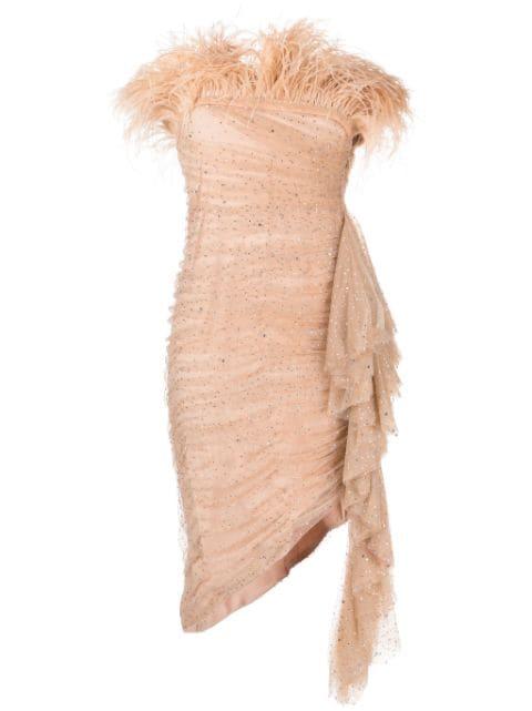 feather-trim asymmetric dress by BADGLEY MISCHKA