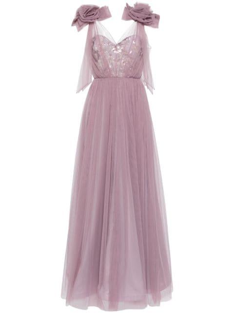 floral-appliqué tulle gown by BADGLEY MISCHKA