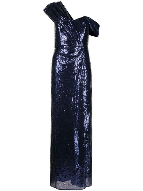 high-shine cold-shoulder midi dress by BADGLEY MISCHKA