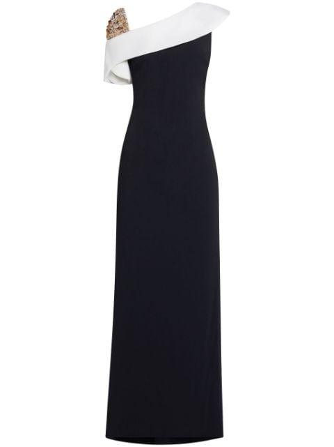 two-tone beaded crepe gown dress by BADGLEY MISCHKA