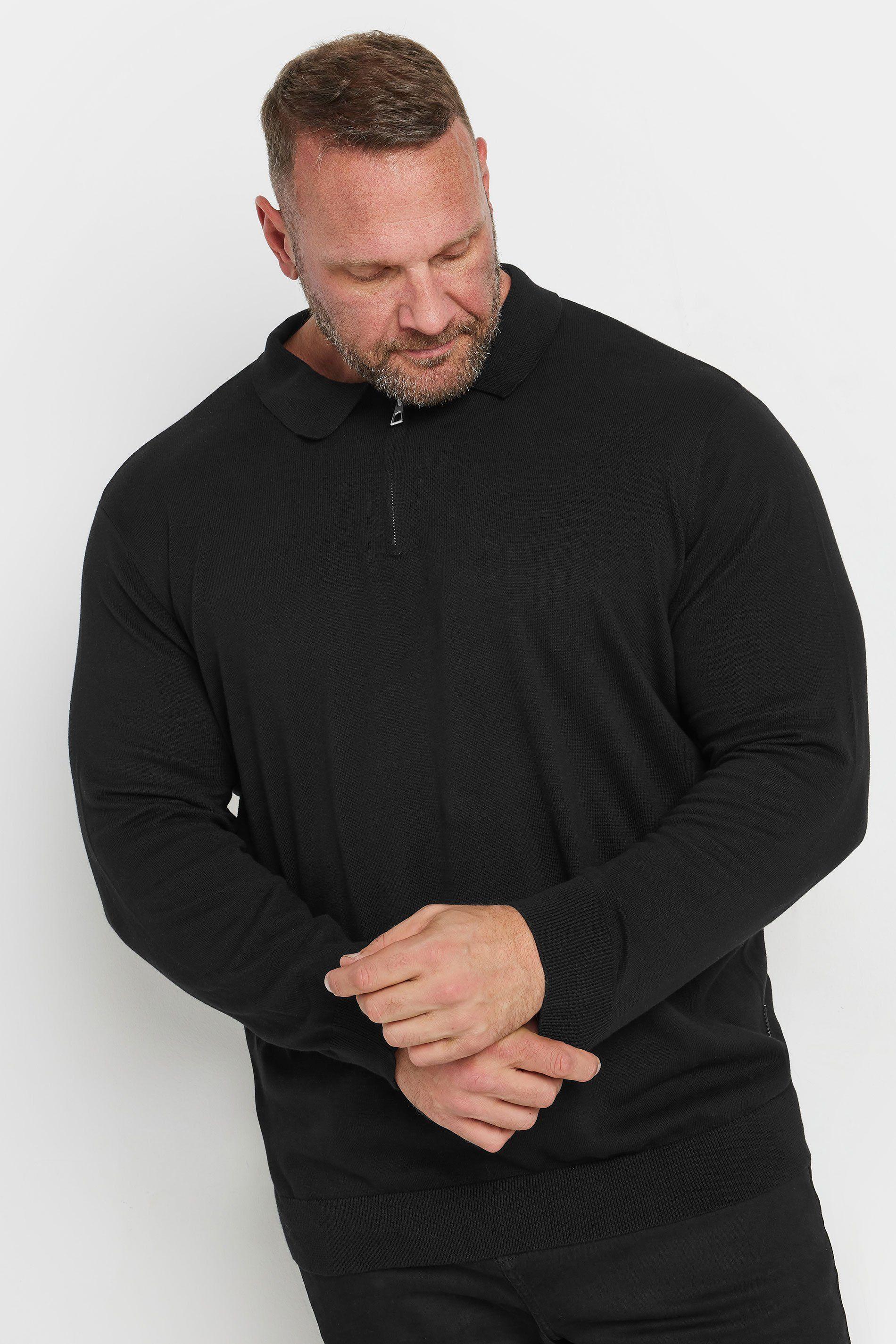 Knitted Long Sleeve Zip Polo Shirt by BADRHINO
