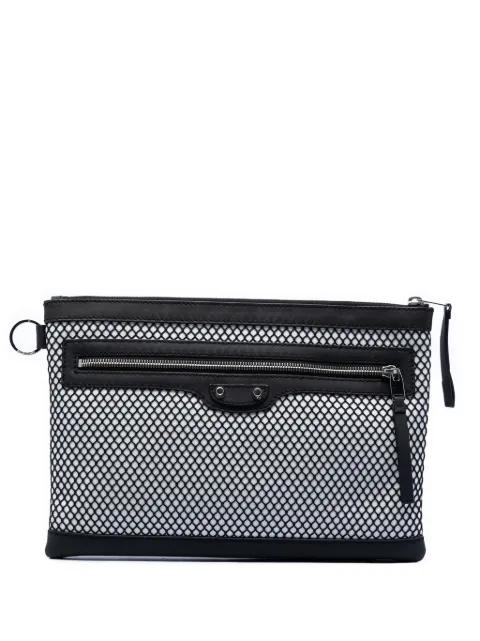 2015 Lambskin and Mesh Motocross Classic Clip M clutch bag by BALENCIAGA 