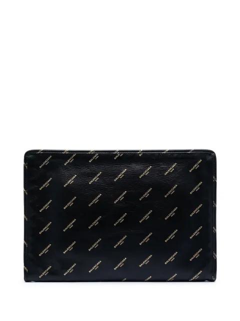 2017 Lambskin Allover Logo Zip Pouch clutch bag by BALENCIAGA 
