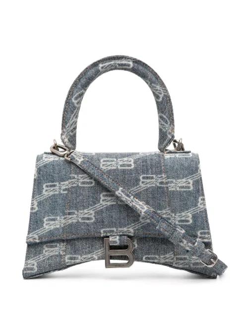 2022 Small BB Monogram Denim Hourglass Top Handle Bag satchel by BALENCIAGA 
