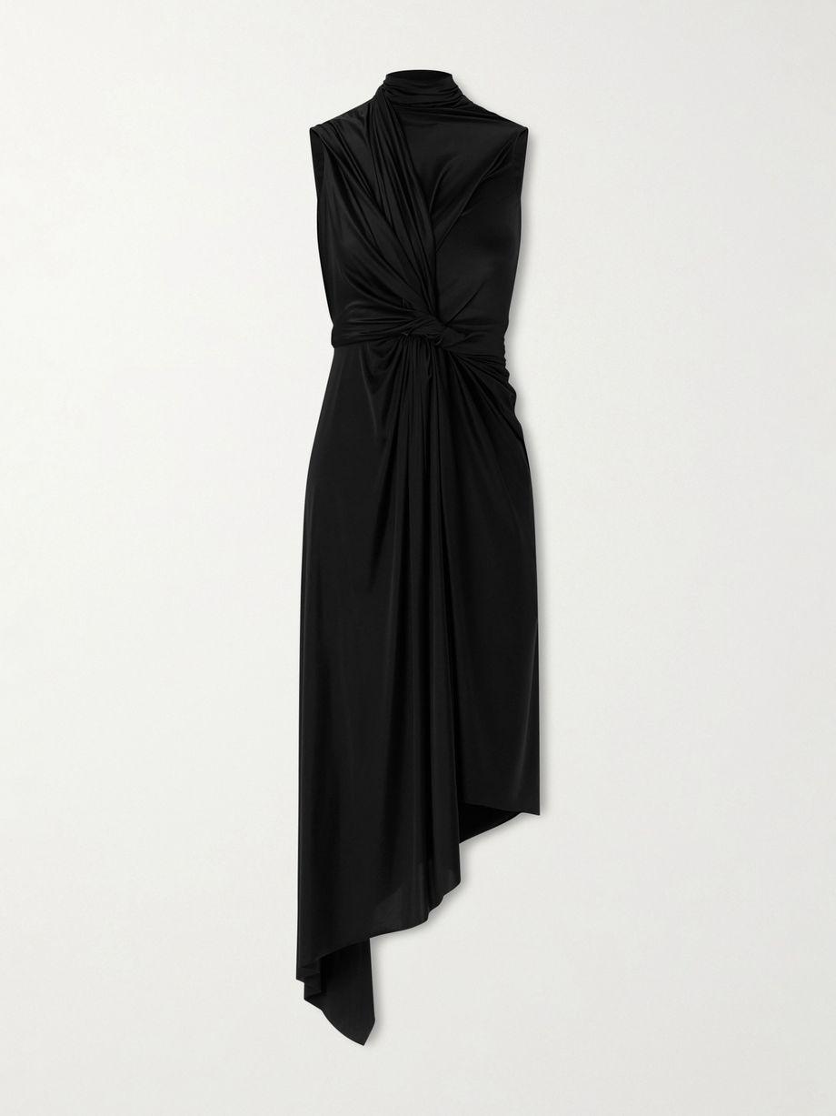 Asymmetric draped knotted satin-jersey dress by BALENCIAGA