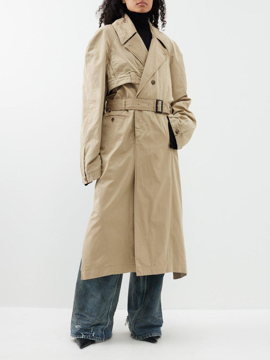 Asymmetric-hem cotton-twill trench coat by BALENCIAGA