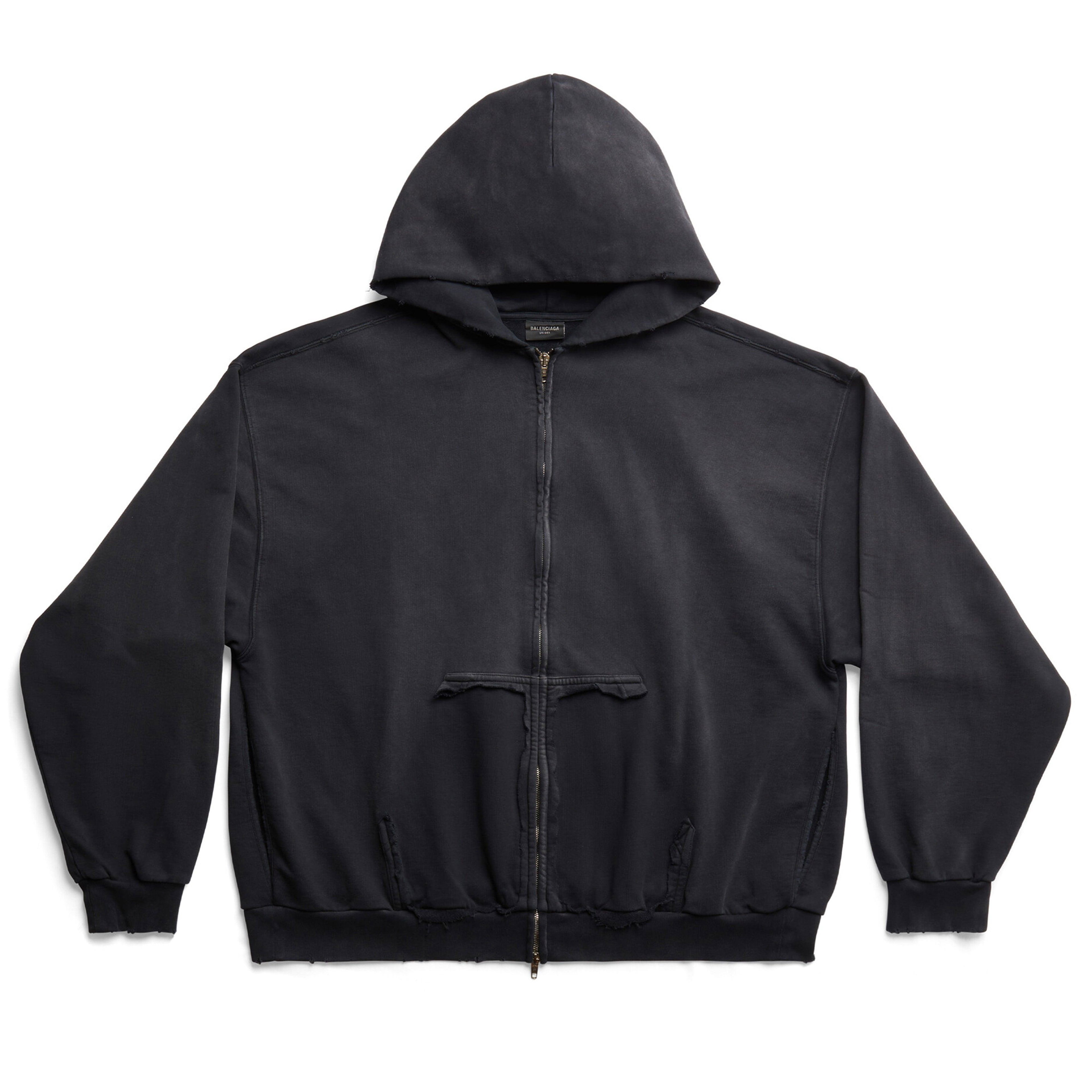 BALENCIAGA - Men's Ripped Pocket Zip-Up Hoodie - (Black) by BALENCIAGA