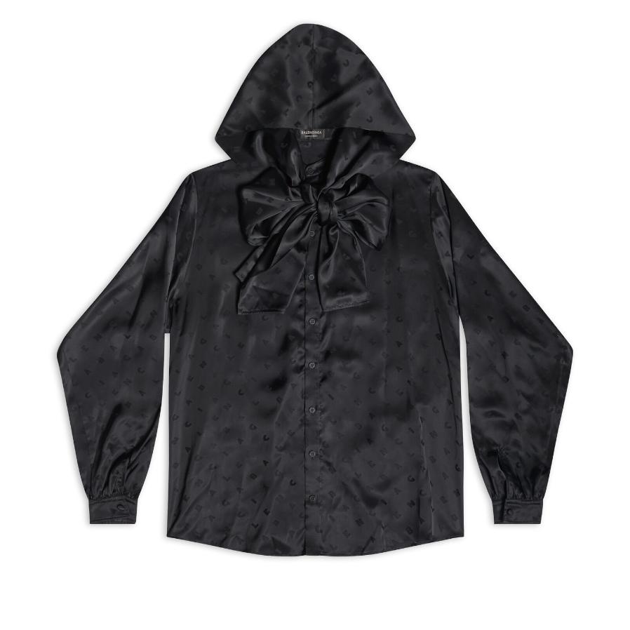 BALENCIAGA - Women's Logo Letters All Over Hooded Blouse - (Black) by BALENCIAGA