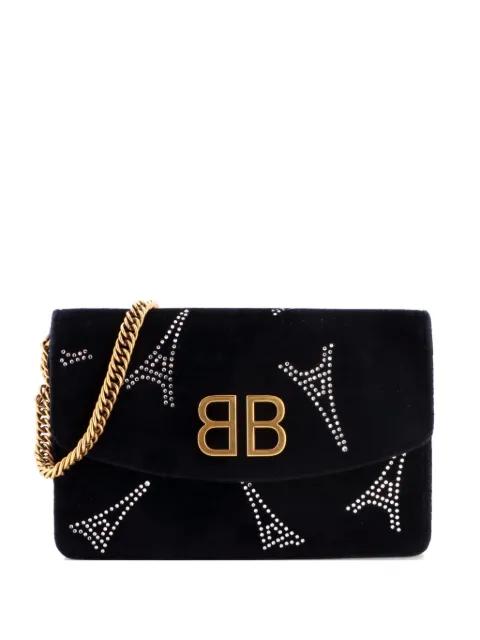 BB Round Wallet on Chain Crystal Embellished Velvet Small shoulder bag by BALENCIAGA 
