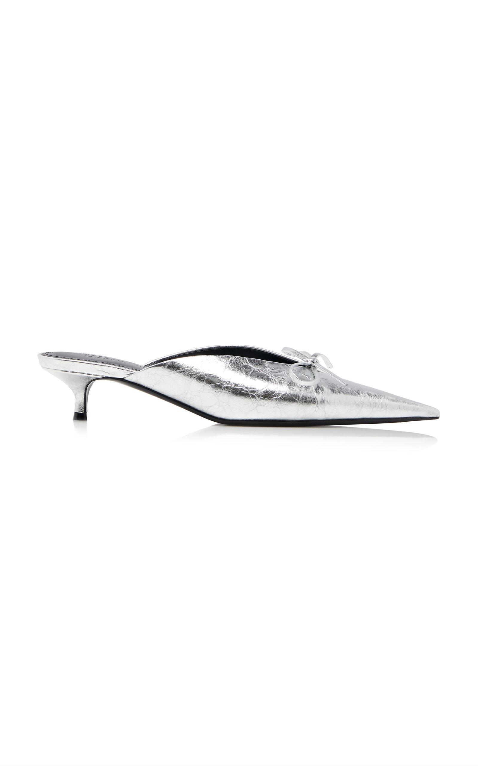 Balenciaga - Knife Bow-Detailed Metallic Leather Mules - Silver - - Moda Operandi by BALENCIAGA