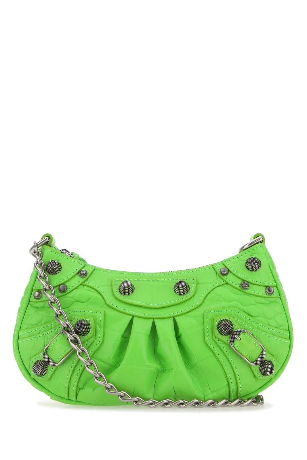Balenciaga Le Cagole Mini Leather Purse In Acid Green by BALENCIAGA