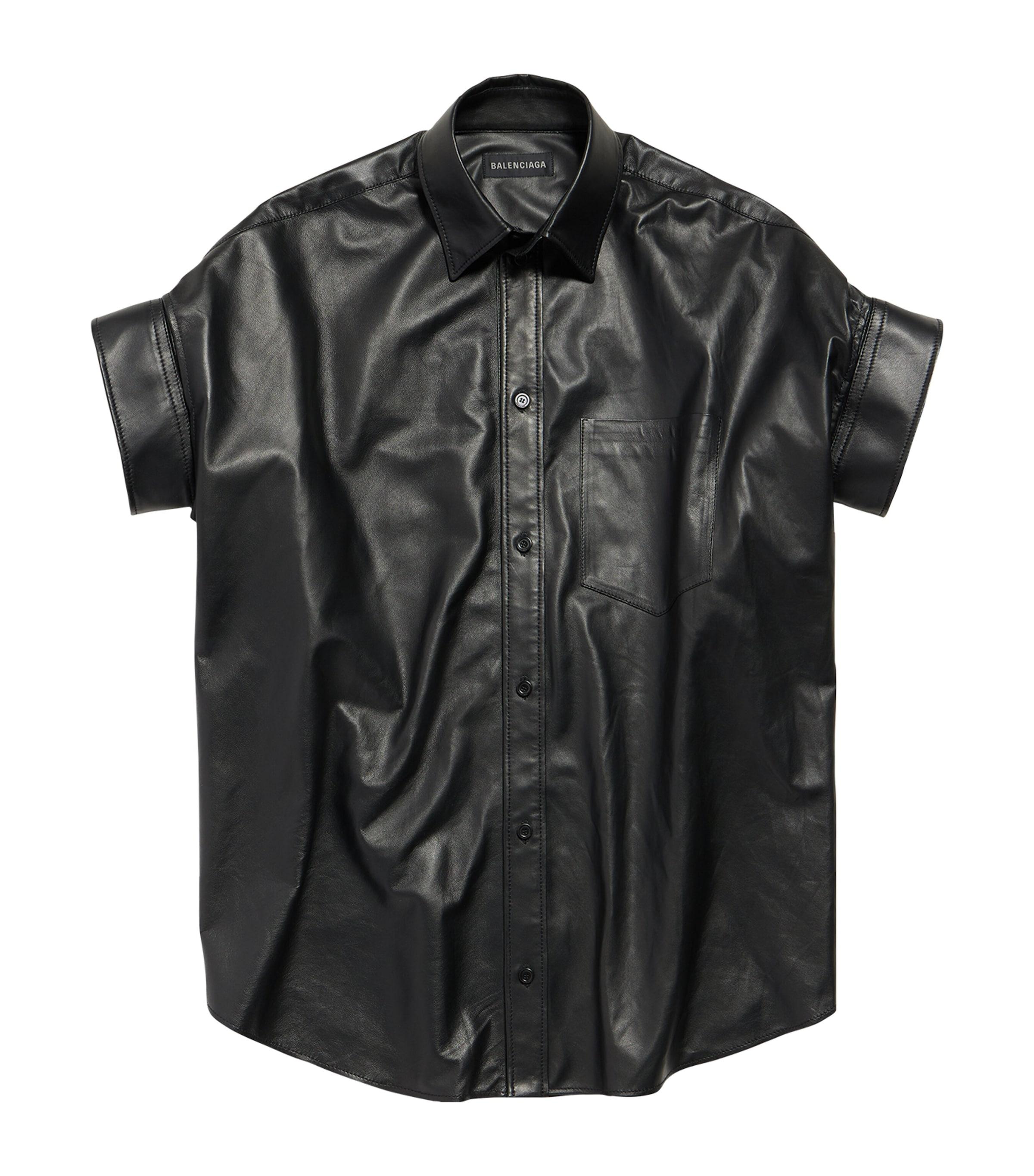 Balenciaga Leather Tucked-Sleeve Shirt by BALENCIAGA