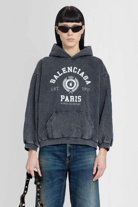 Balenciaga Women'S Black College 1917 Small Fit Hoodie In Vintage Jersey by BALENCIAGA Balenciaga Women'S Black College 1917 Small Fit Hoodie In Vintage Jersey by BALENCIAGA
