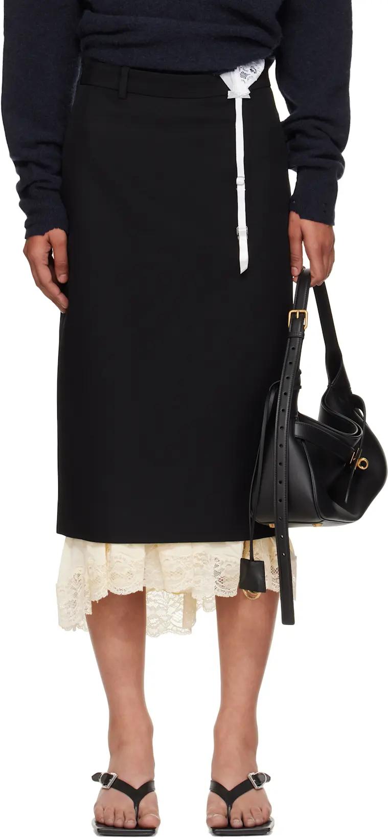 Black Lingerie Tailored Midi Skirt by BALENCIAGA