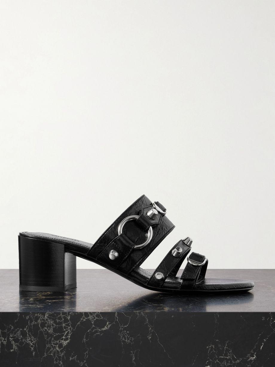 City embellished crinkled-leather mules by BALENCIAGA