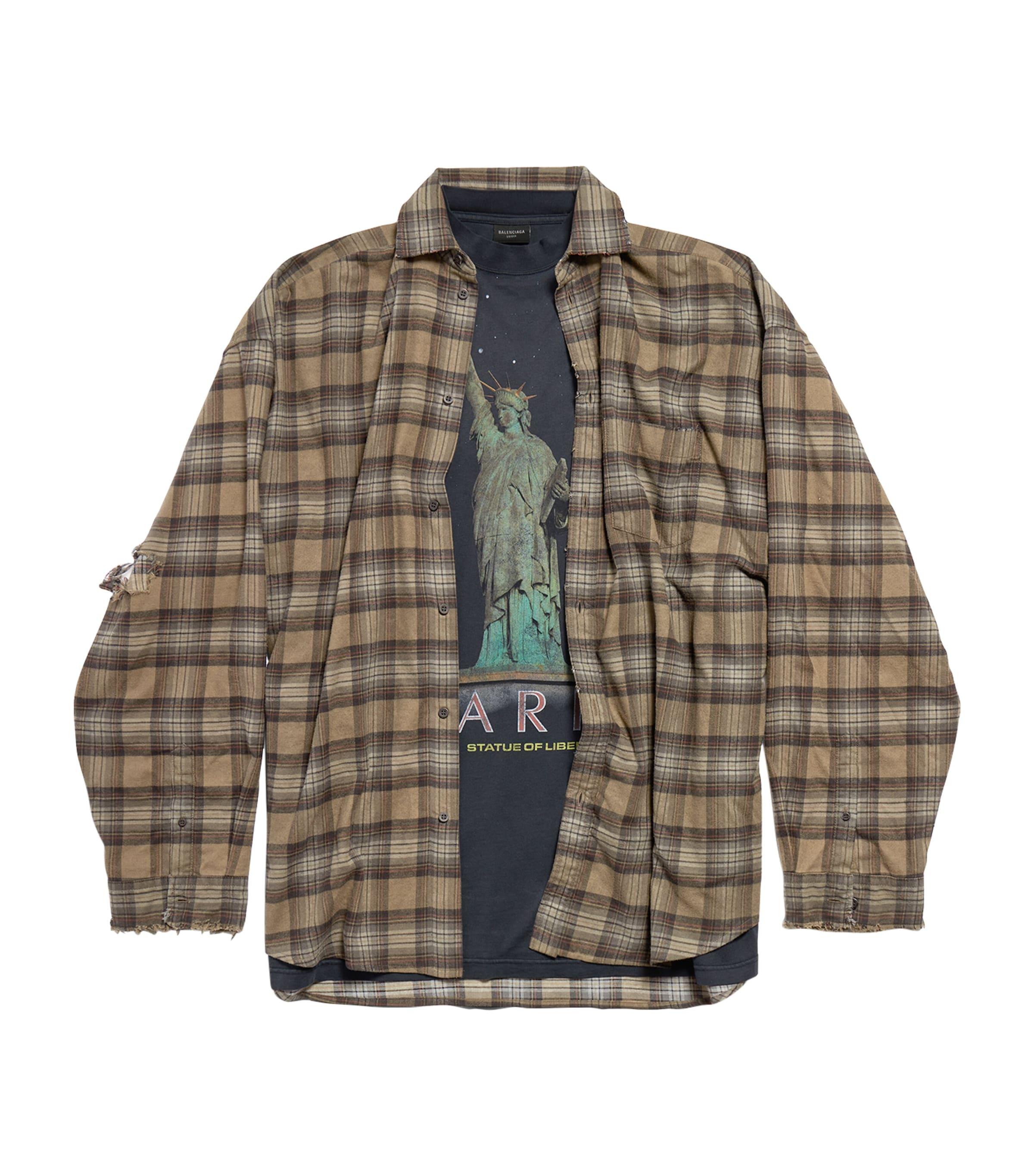 Distressed Check Layered Shirt by BALENCIAGA