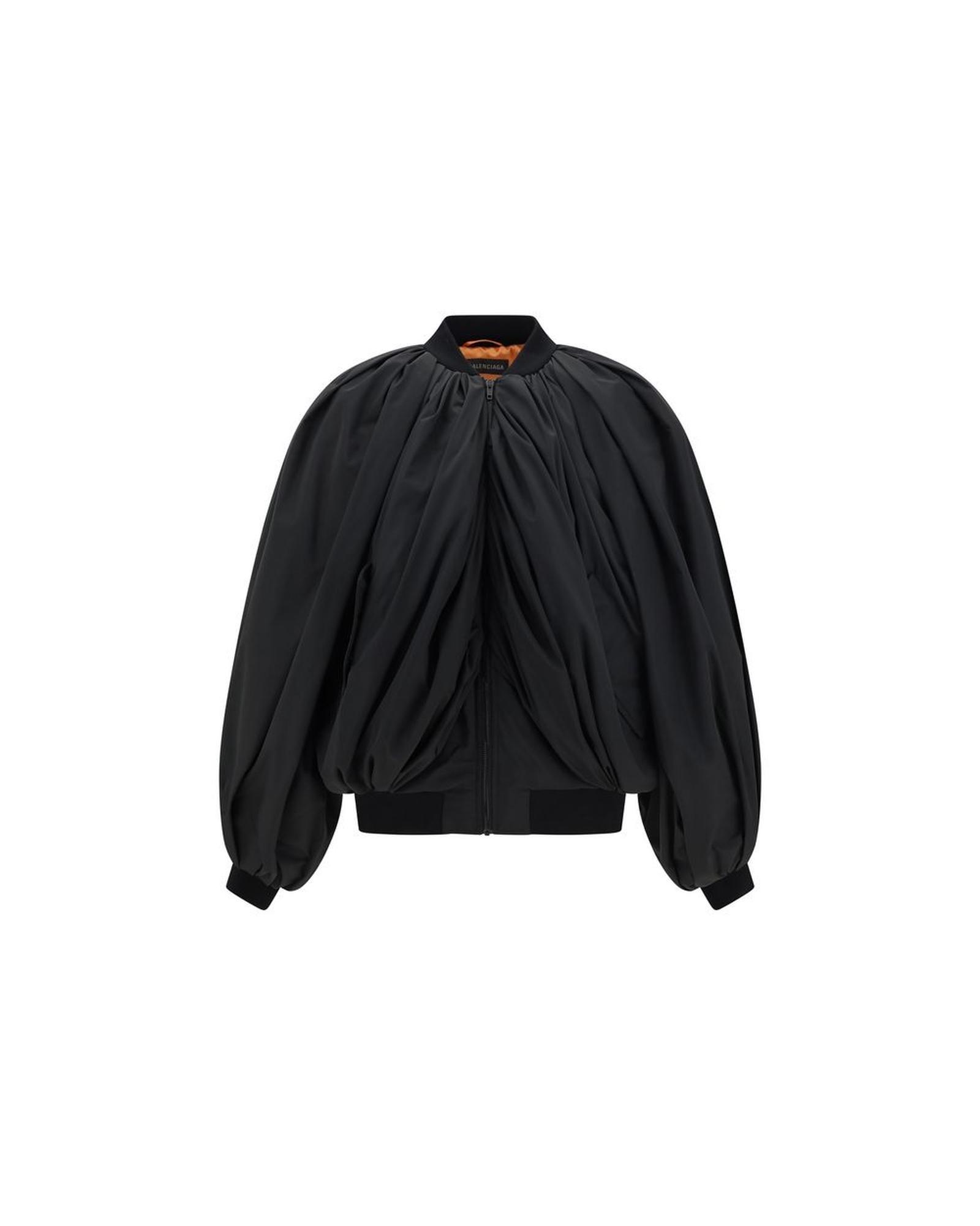 Draped Bomber Jacket Black Voluminous Sleeves Wo Jackets by BALENCIAGA