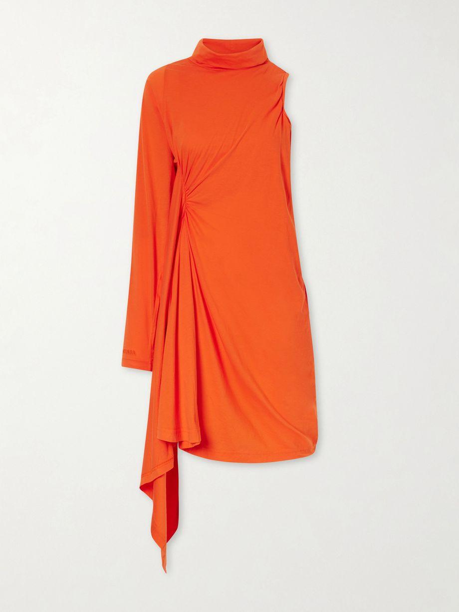 Draped one-sleeve cotton-jersey mini dress by BALENCIAGA