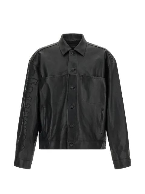 Gothic Denim embroidered leather shirt jacket by BALENCIAGA