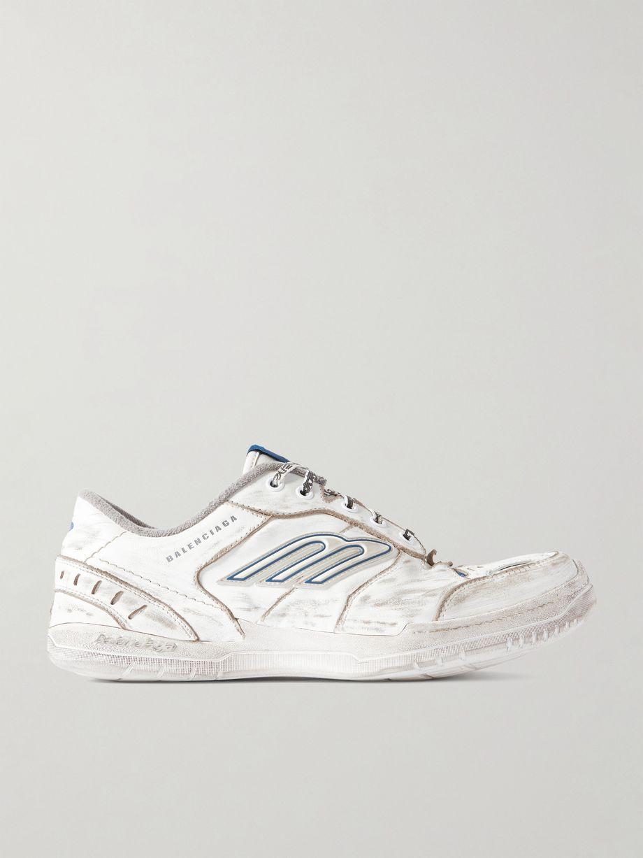 Hamptons Logo-Appliquéd Distressed Leather Sneakers by BALENCIAGA