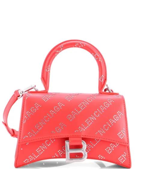 Hourglass Top Handle Bag Leather with Allover Logo Crystals XS satchel by BALENCIAGA 